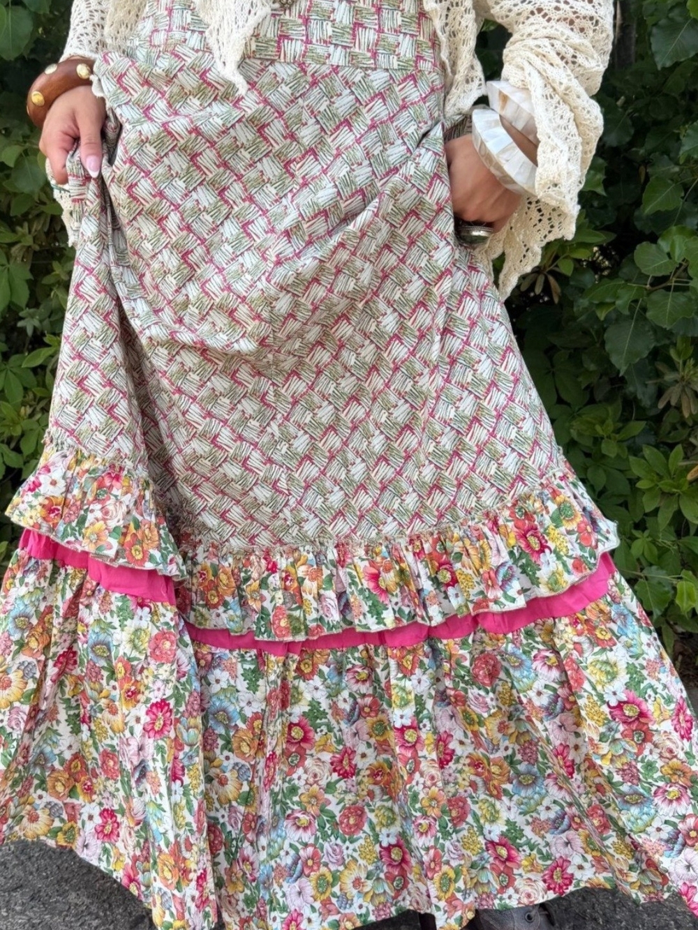 Solitaire Pink-Trim Floral Maxi Skirt